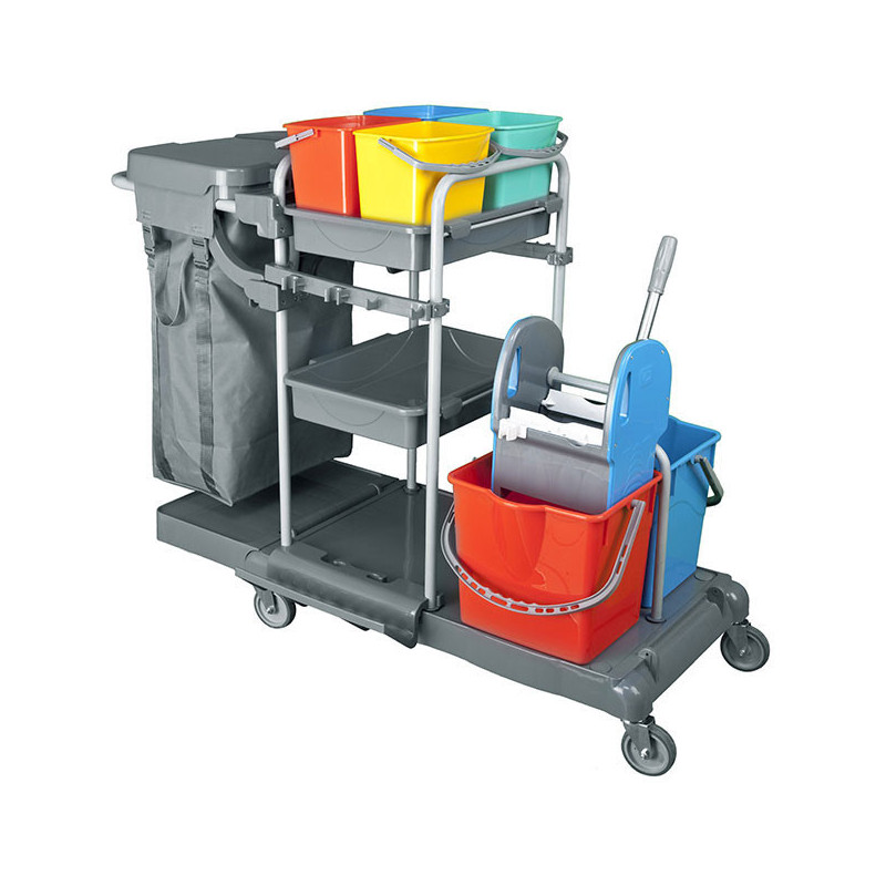 Chariot de Nettoyage Professionnel KA401FB – 2×18 L, 4×6 L, Presse & Bac Porte-Produits