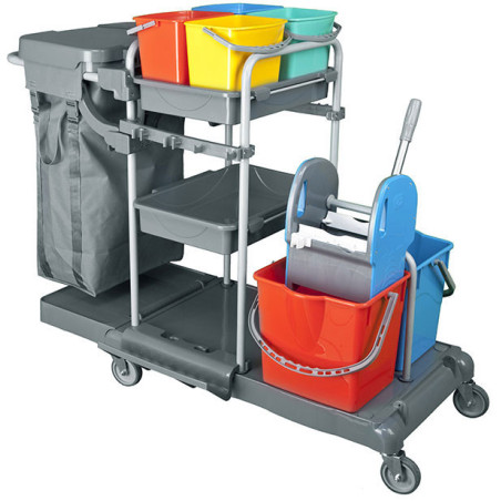 Chariot de Nettoyage Professionnel KA401FB – 2×18 L, 4×6 L, Presse & Bac Porte-Produits