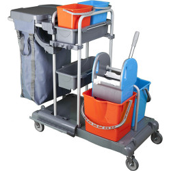 Chariot de Nettoyage Professionnel KA441FB – 2×18 L, 2×6 L, Presse & Bac Porte-Produits