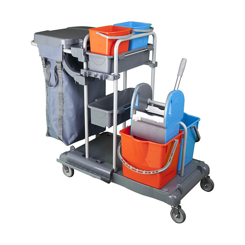Chariot de Nettoyage Professionnel KA441FB – 2×18 L, 2×6 L, Presse & Bac Porte-Produits