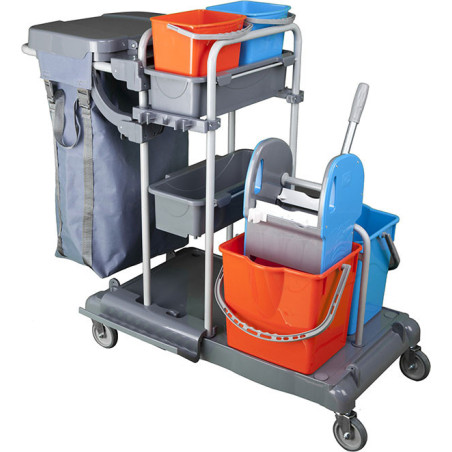 Chariot de Nettoyage Professionnel KA441FB – 2×18 L, 2×6 L, Presse & Bac Porte-Produits